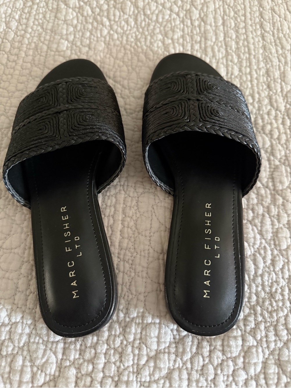 Marc Fisher Black Braided Slide Mules